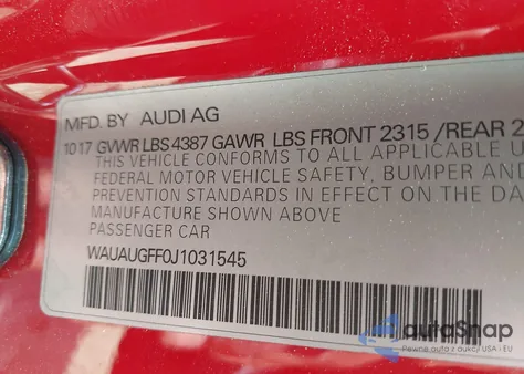 2018 Audi A3 2.0T Premium/2.0T Tech Premium from USA, damaged, VIN WAUAUGFF0J1031545